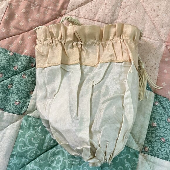 Antique Victorian Beaded Drawstring Purse Reticule Micro Beaded Floral Handbag - Picture 6 of 9